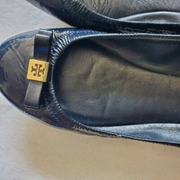 Tory Burch Eddie Ballet Bow Blue Patent Leather Flats Size 8 - Picture 5 of 11